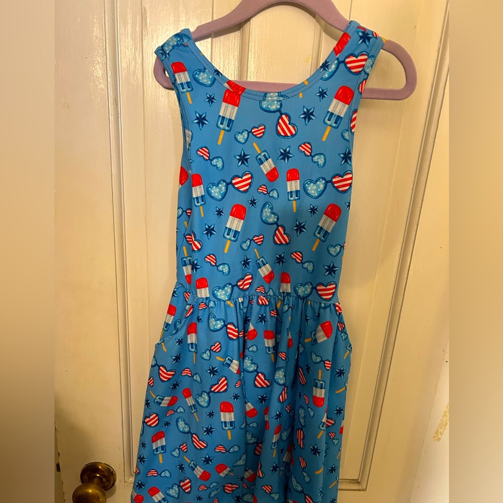 Blue Popsicle Patriotic Print Kids Dress